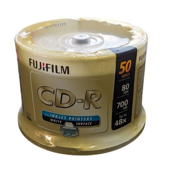 50 pack FUJIFILM 80 Min 700MB CD-R‎ White Surface Inkjet - Picture 1 of 3